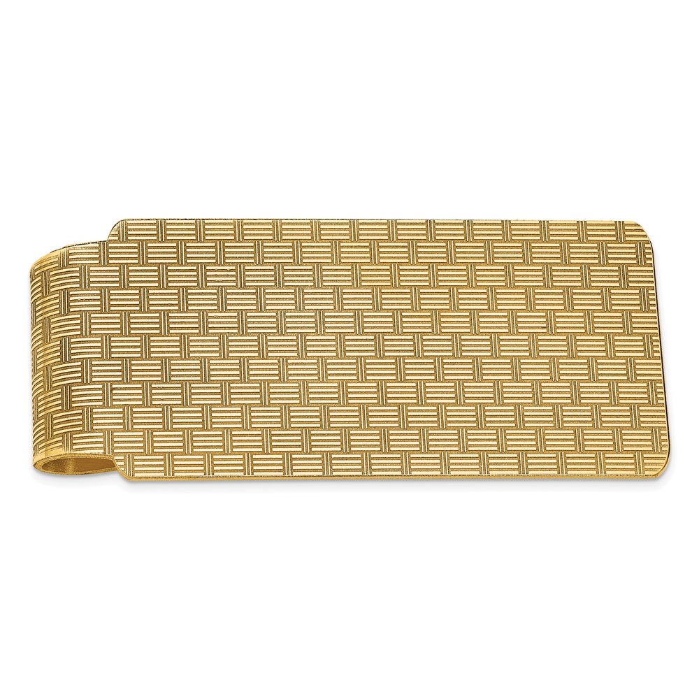 14K Yellow Gold Mens Textured Basketweave Polished Money Clip