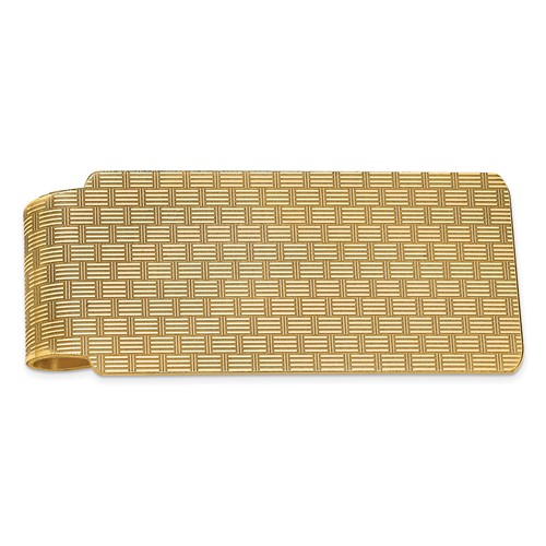 14K Yellow Gold Mens Textured Basketweave Polished Money Clip