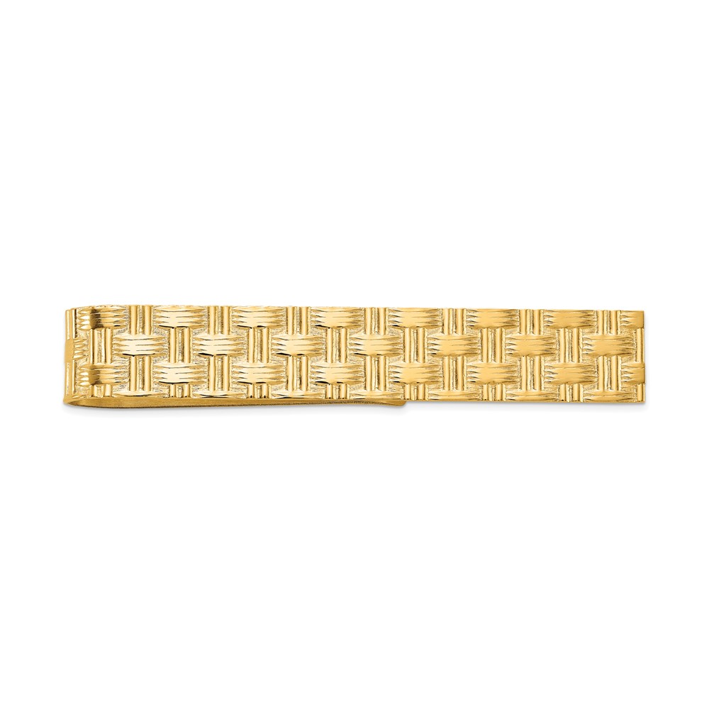 14K Yellow Gold Mens Textured Basketweave Pattern Tie Bar