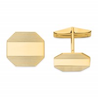 14K Yellow Gold Mens Octagonal with Line Design Cuff Links view 1