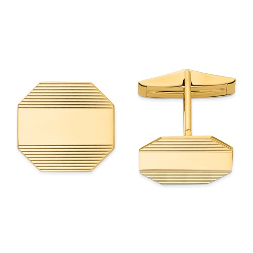 14K Yellow Gold Mens Octagonal with Line Design Cuff Links