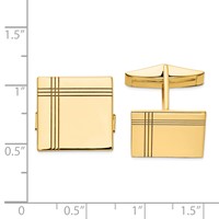 14K Yellow Gold Mens Square with Line Design Cuff Links view 2