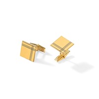 14K Yellow Gold Mens Square with Line Design Cuff Links view 4