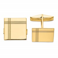 14K Yellow Gold Mens Square with Line Design Cuff Links view 1