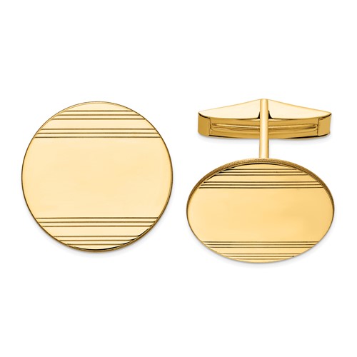 14K Yellow Gold Mens Circular with Line Design Cuff Links