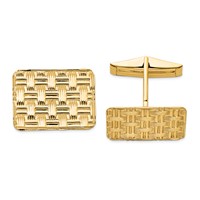 14K Yellow Gold Mens Basketweave Textured Cuff Links view 1