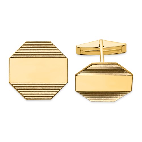 14K Yellow Gold Mens Octagonal with Line Design Cuff Links