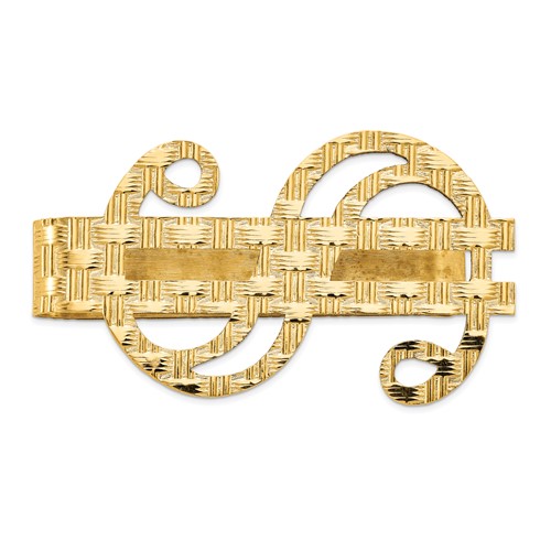 14K Yellow Gold Polished Textured Dollar Sign Money Clip