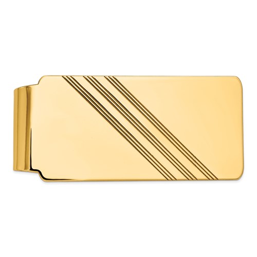 14K Yellow Gold Mens Grooved Polished Money Clip