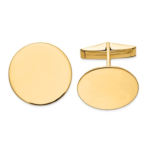 14K Yellow Gold Mens Circular Polished Cuff Links