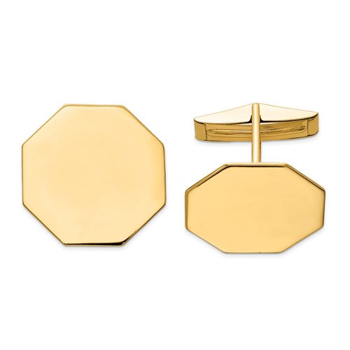 14K Yellow Gold Mens Octagonal Cuff Links