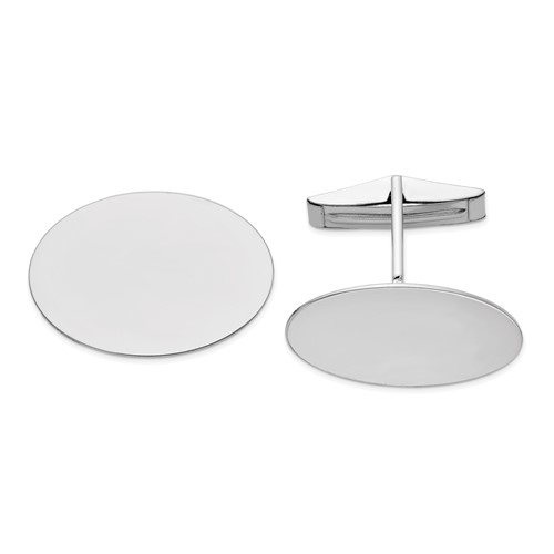 14K White Gold Mens Oval Cuff Links