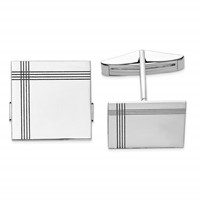 14K White Gold Mens Square with Line Design Cuff Links view 1