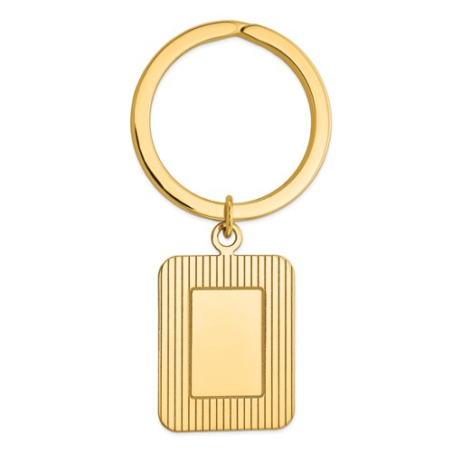 14K Yellow Gold Textured Rectangle Disc Key Ring