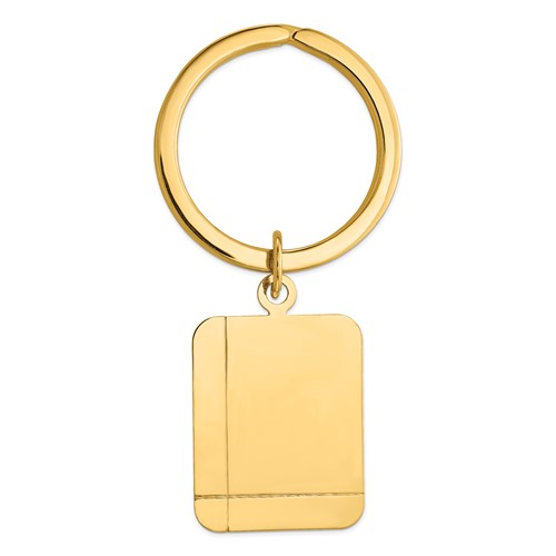 14K Yellow Gold Grooved Rectangle Disc Key Ring