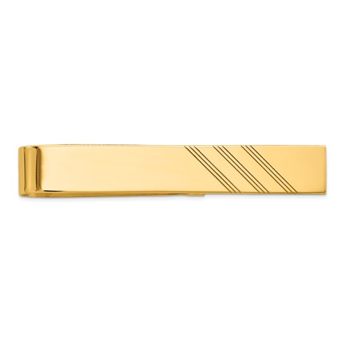 14K Yellow Gold Mens Grooved Engravable Diagonal Tie Bar