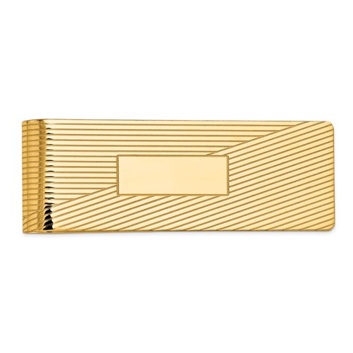 14K Yellow Gold Mens Grooved Polished with Engraving Area Money Clip