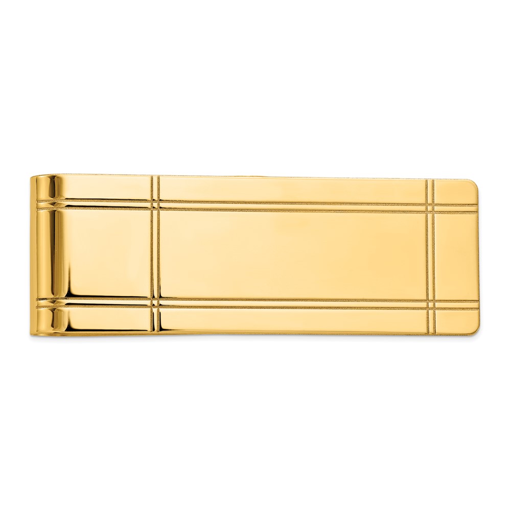 14K Yellow Gold Mens Grooved Polished Money Clip