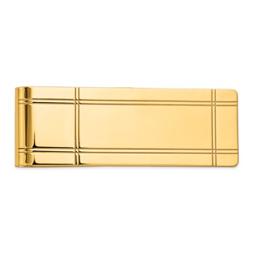 14K Yellow Gold Mens Grooved Polished Money Clip