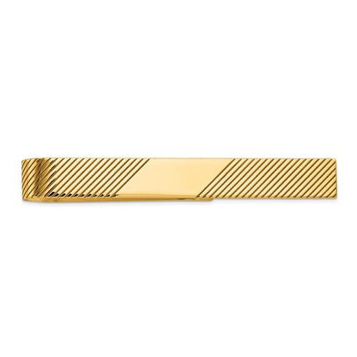 14K Yellow Gold Mens Grooved Engravable Diagonal Tie Bar