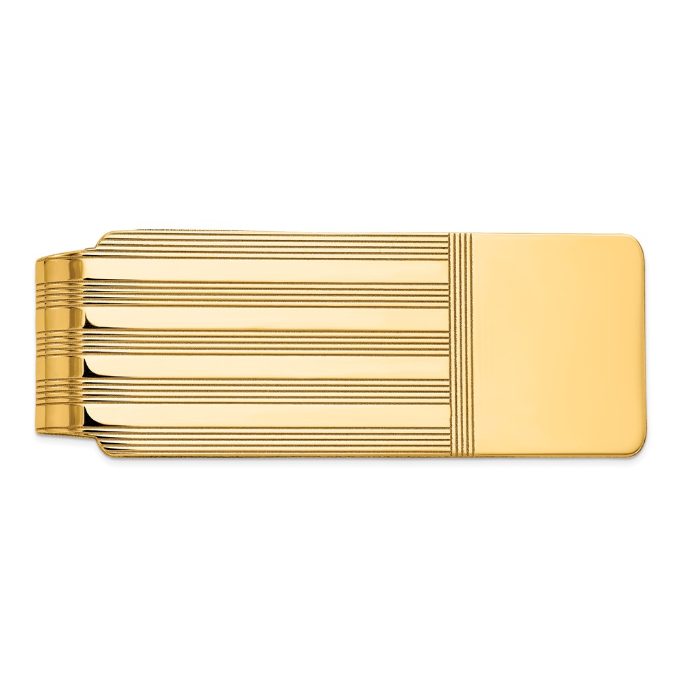 14K Yellow Gold Mens Grooved Polished Money Clip
