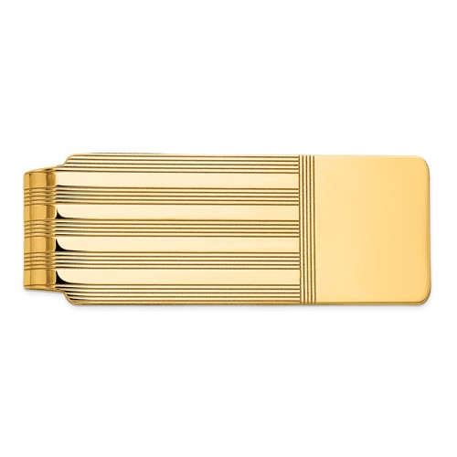 14K Yellow Gold Mens Grooved Polished Money Clip