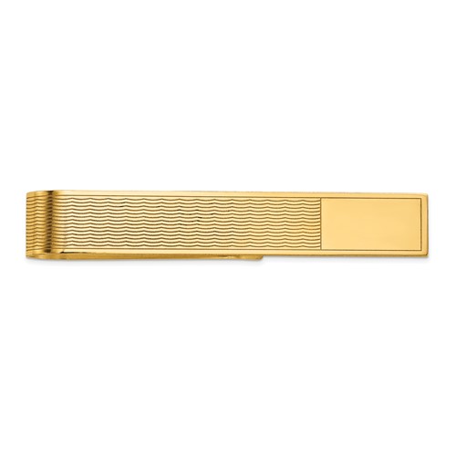 14K Yellow Gold Mens Grooved Engravable Tie Bar