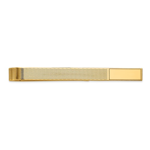 14K Yellow Gold Mens Grooved Engravable Tie Bar