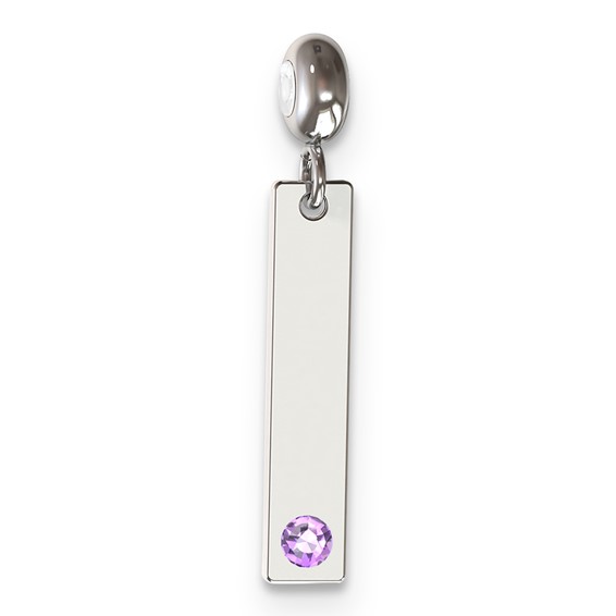 Sterling Silver Rhodium-plated MeMi June Crystal Bar Charm