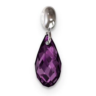 Sterling Silver Rhodium-plated MeMi February Teardrop Crystal Charm