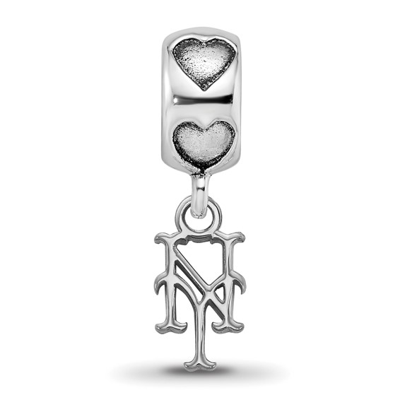 Sterling Silver Rhodium-plated LogoArt New York Mets NY on Heart Bead