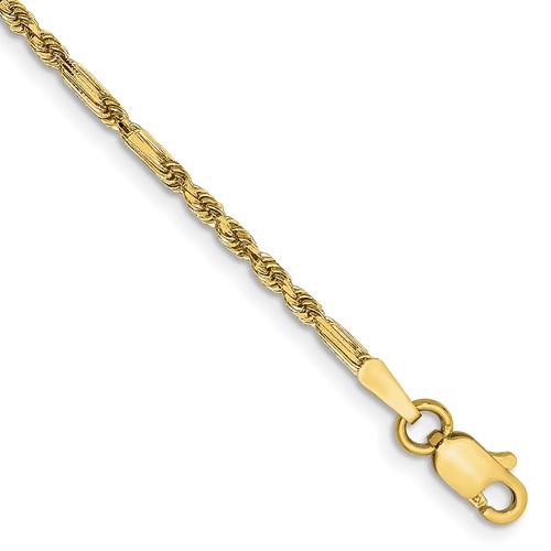 14K 10 inch  1.8mm Diamond-cut Milano Rope with Lobster Clasp Anklet