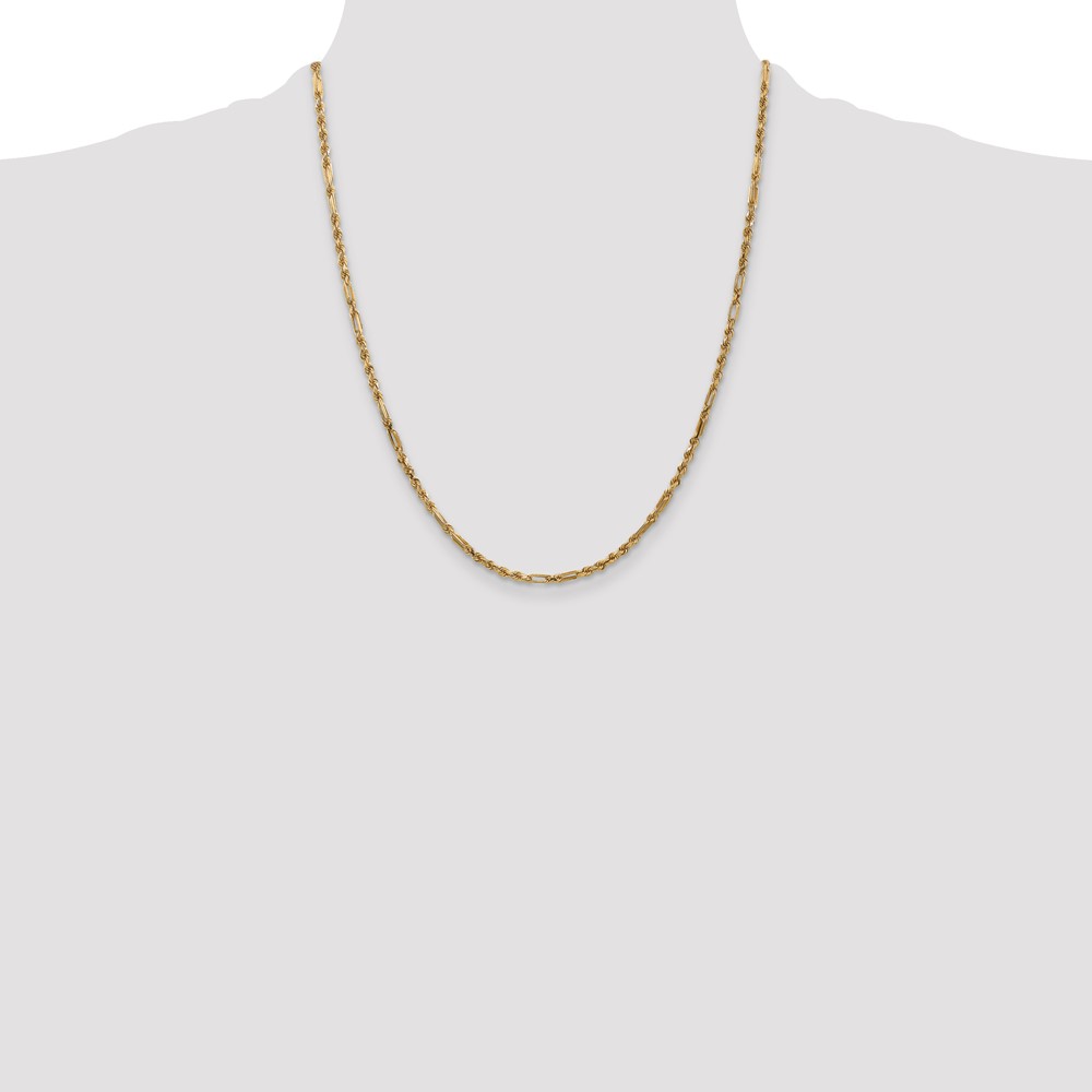 14K 22 inch  2.5mm Diamond-cut Milano Rope with Lobster Clasp Chain (MIL045-22)