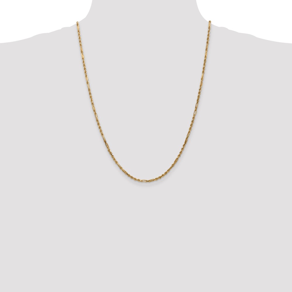 14K 24 inch  2.5mm Diamond-cut Milano Rope with Lobster Clasp Chain (MIL045-24)