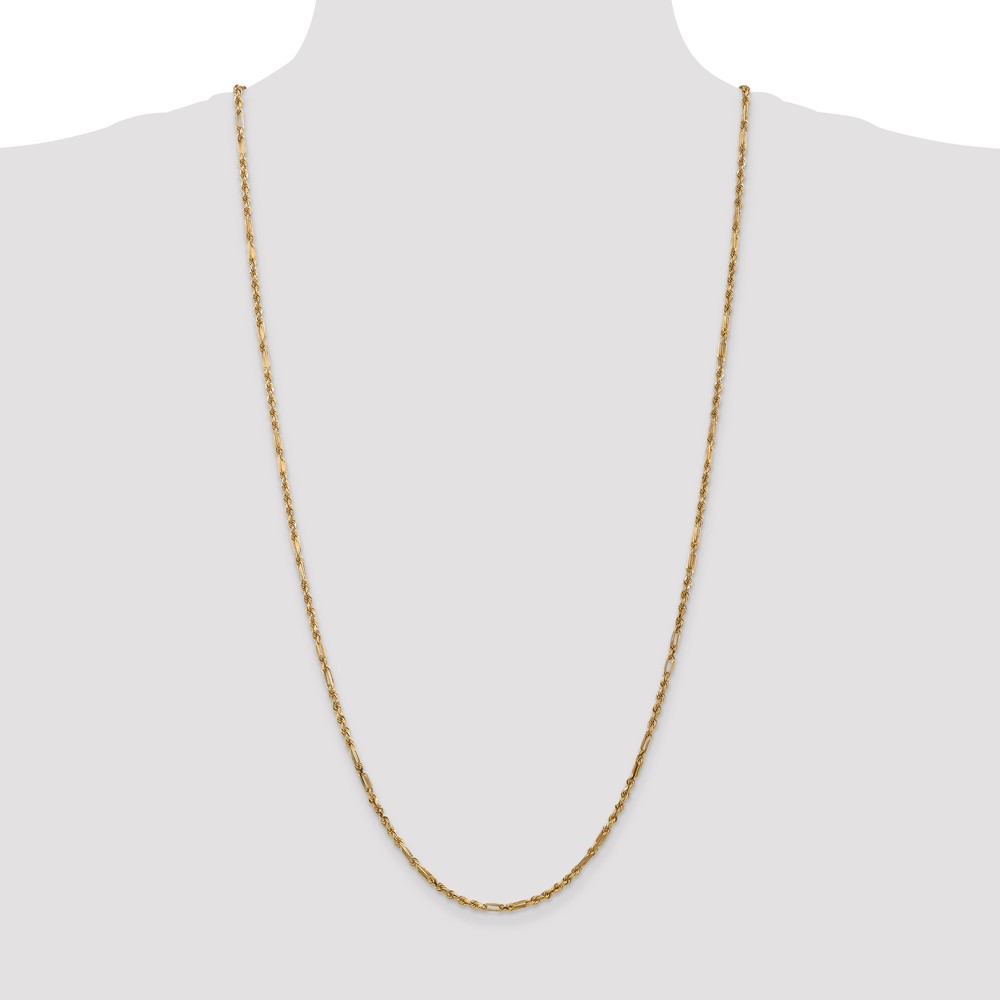 14K 30 inch  2.5mm Diamond-cut Milano Rope with Lobster Clasp Chain (MIL045-30)