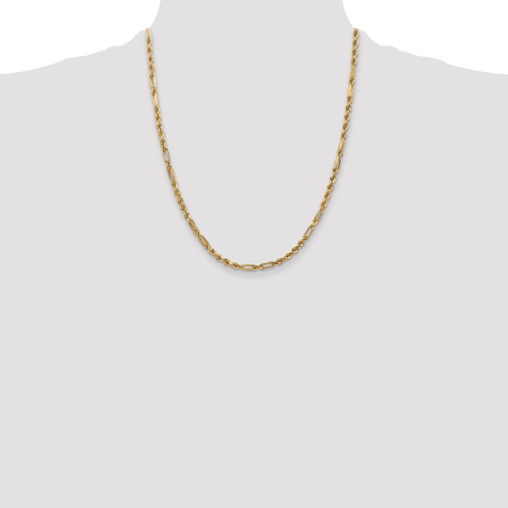 14K 22 inch  3mm Diamond-cut Milano Rope with Lobster Clasp Chain (MIL060-22)