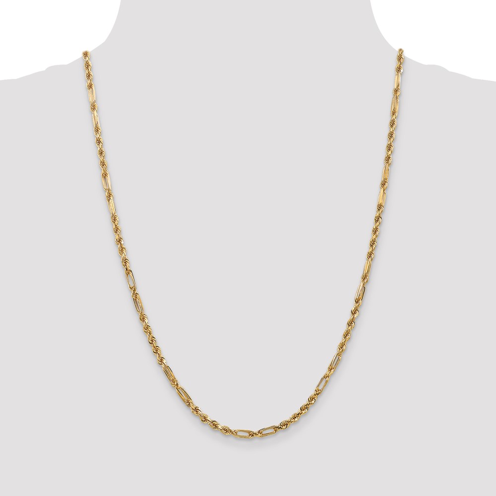 14K 24 inch  3mm Diamond-cut Milano Rope with Lobster Clasp Chain (MIL060-24)