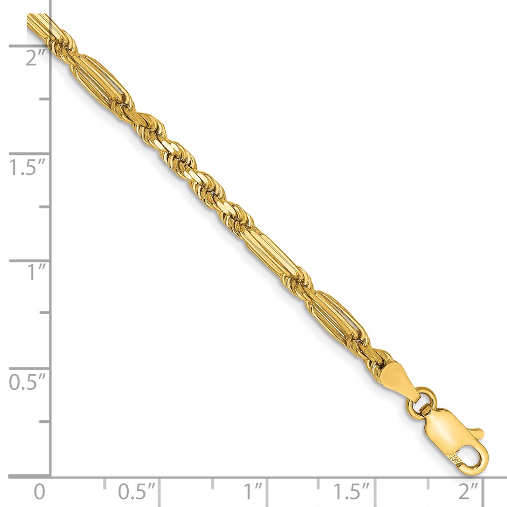 14K 7 inch  3mm Diamond-cut Milano Rope with Lobster Clasp Chain (MIL060-7)