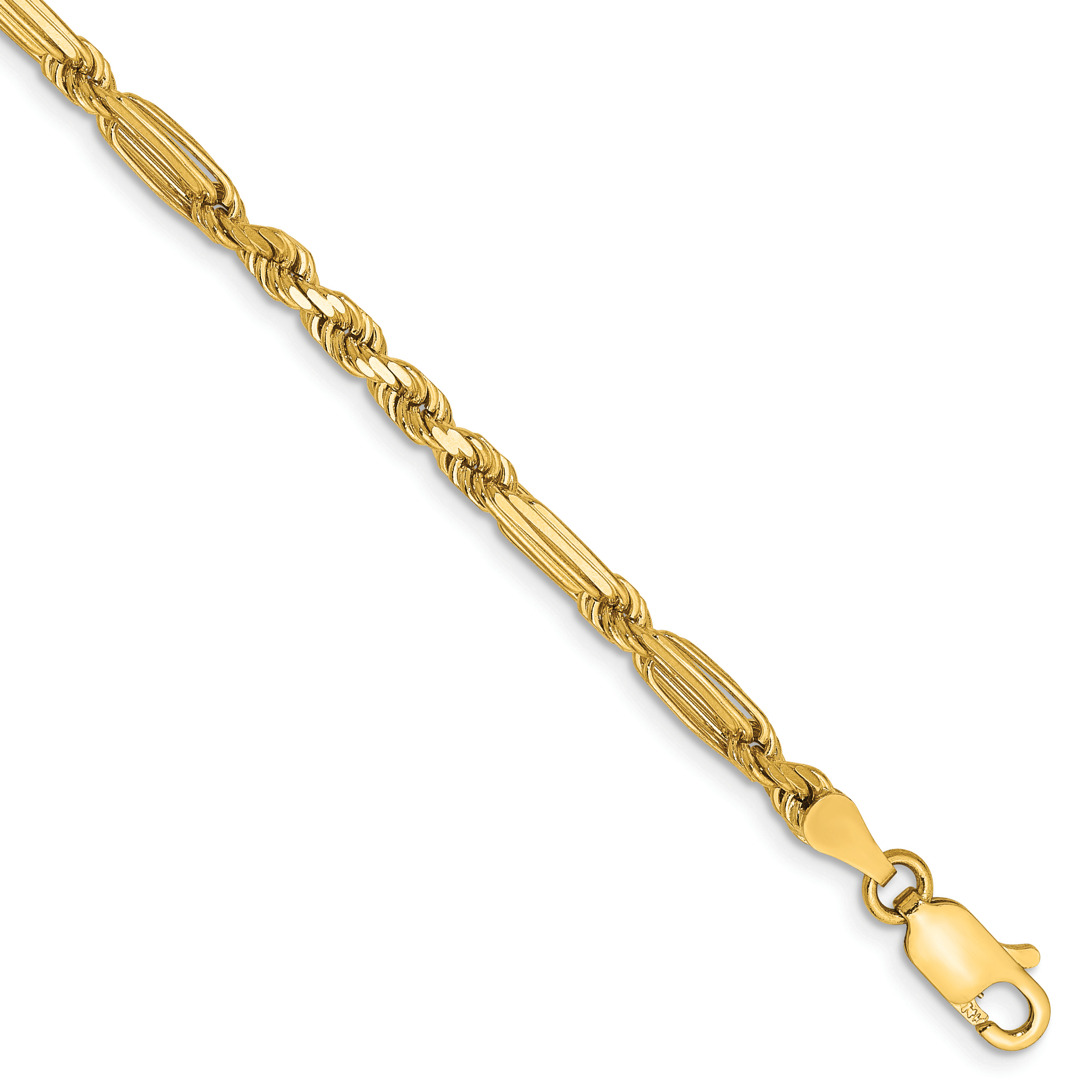 14K 7 inch  3mm Diamond-cut Milano Rope with Lobster Clasp Chain (MIL060-7)