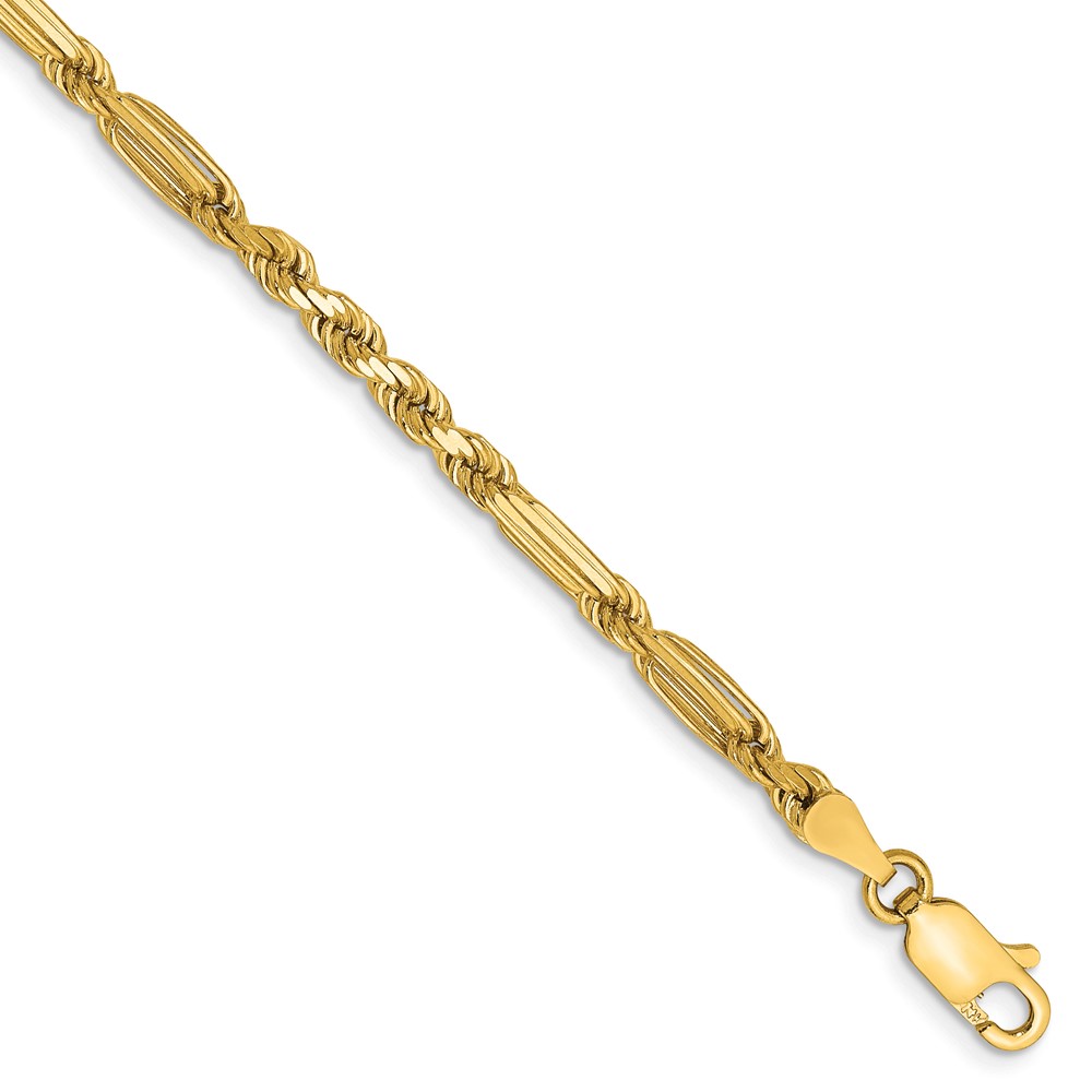 14K 7 inch  3mm Diamond-cut Milano Rope with Lobster Clasp Chain (MIL060-7)