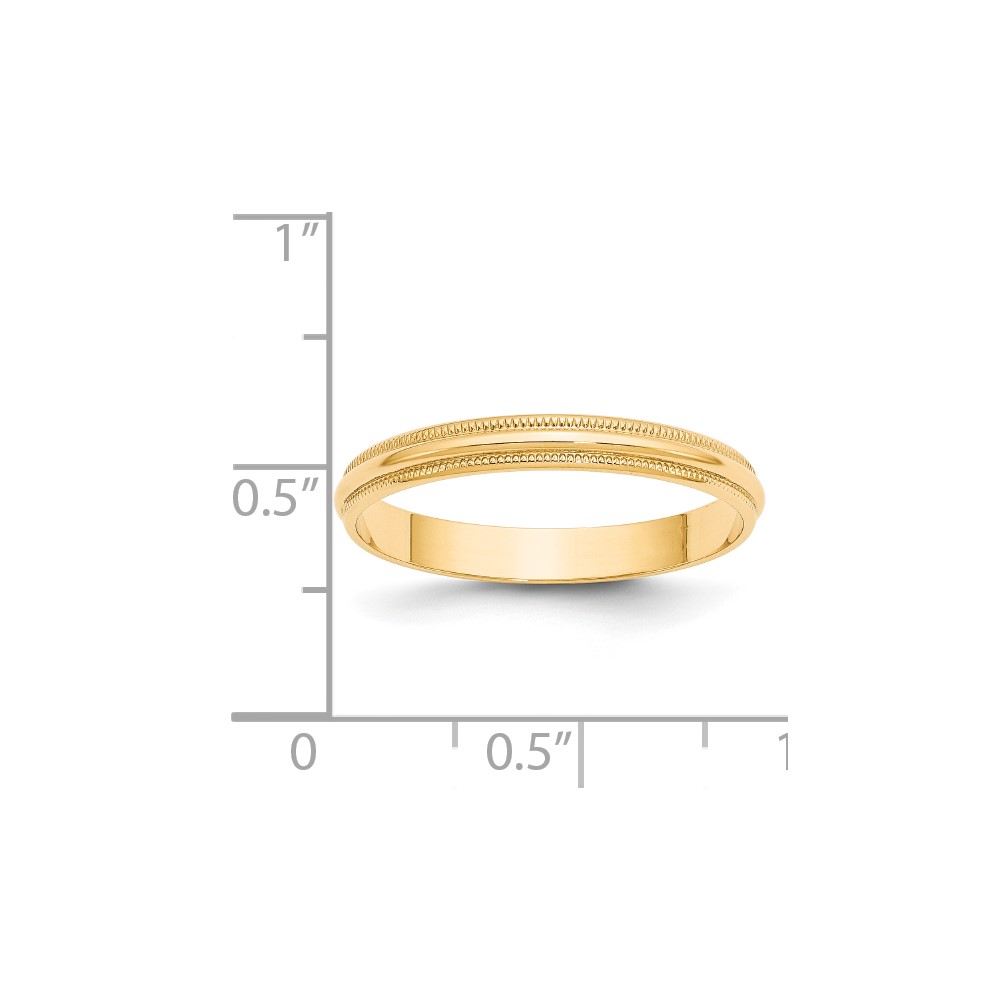 14k Yellow Gold 3mm Lightweight Milgrain Half Round Wedding Band Size 6.5 (ML030-6.5)