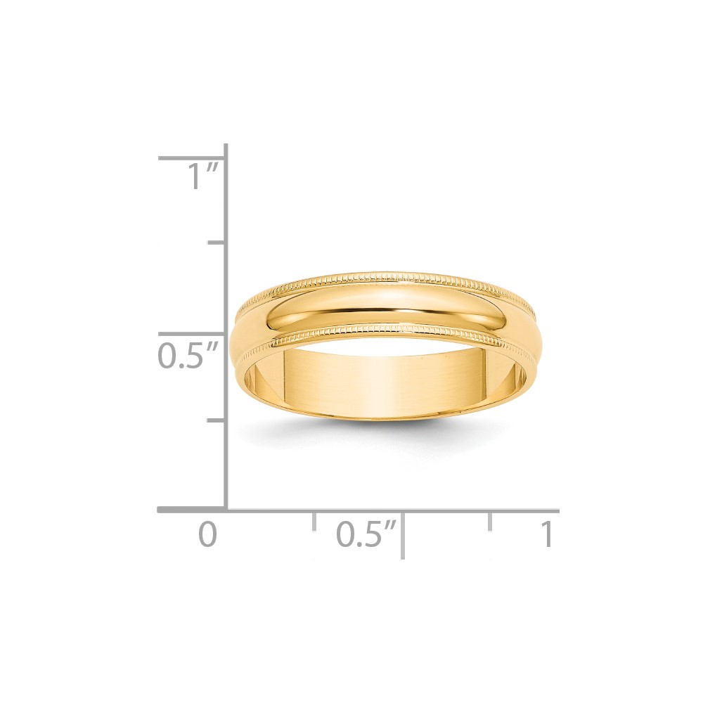 14k Yellow Gold 5mm Lightweight Milgrain Half Round Wedding Band Size 8 (ML050-8)