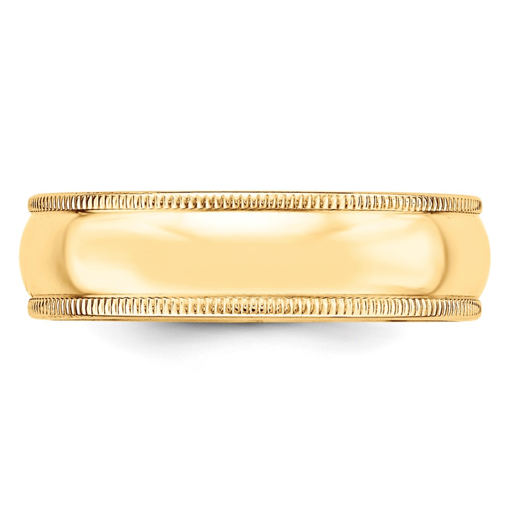 14k Yellow Gold 6mm Lightweight Milgrain Half Round Wedding Band Size 9 (ML060-9)