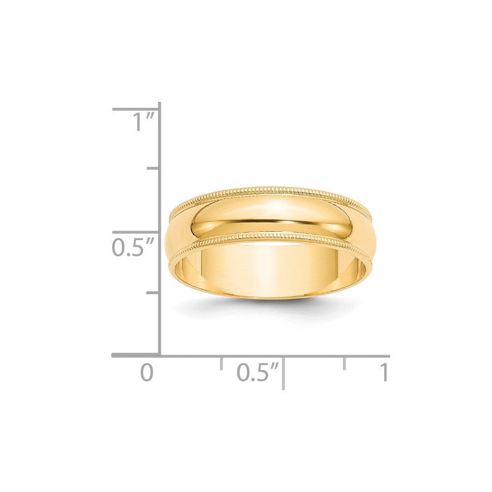 14k Yellow Gold 6mm Lightweight Milgrain Half Round Wedding Band Size 9 (ML060-9)