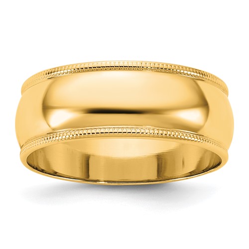14K 7mm Yellow Gold Ltw Milgrain Half Round Band, Size 5
