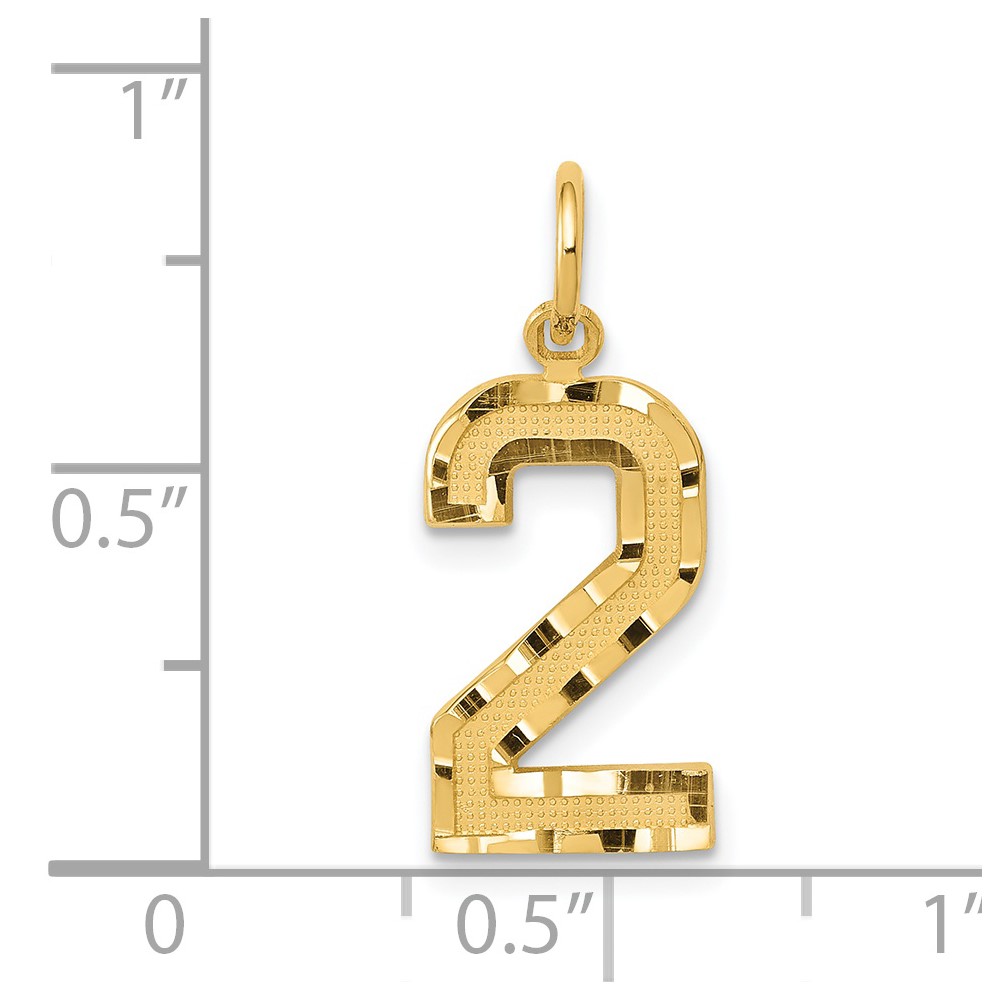 14k Medium Diamond-cut Number 2 Charm (MN02)