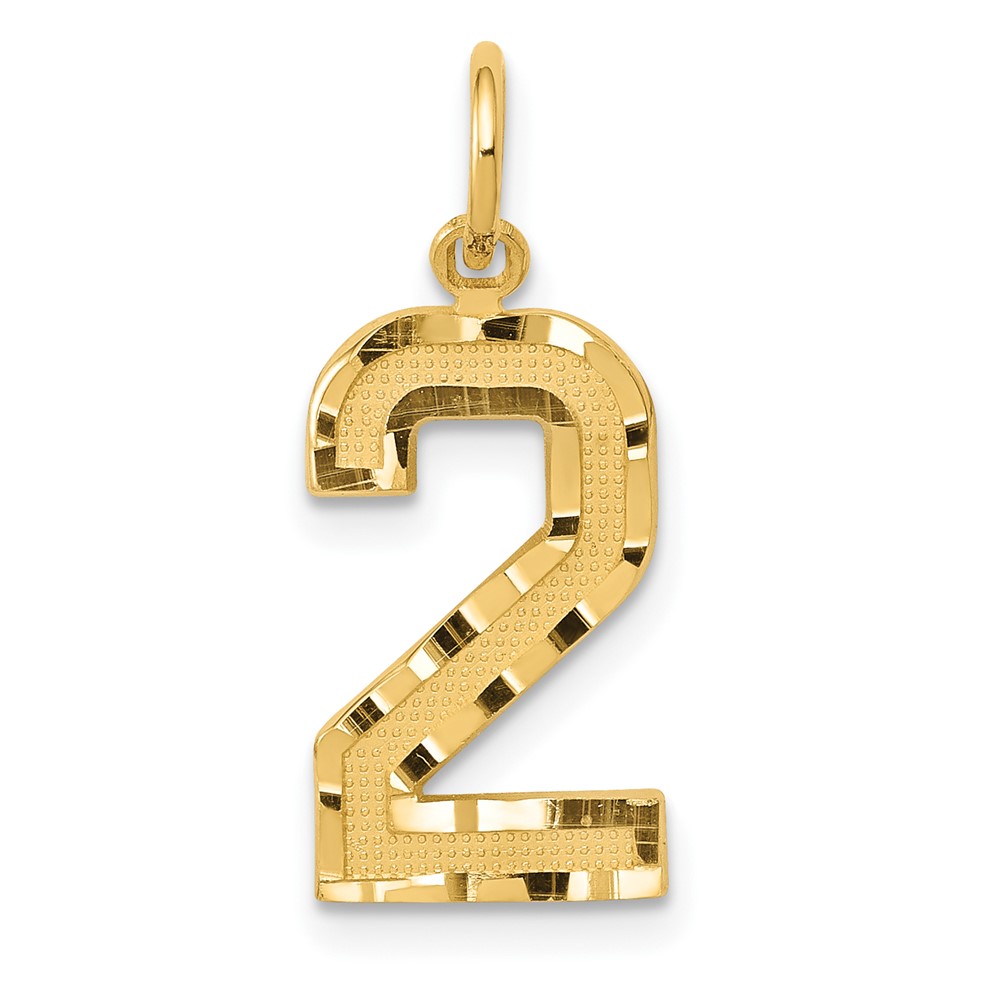 14k Medium Diamond-cut Number 2 Charm (MN02)