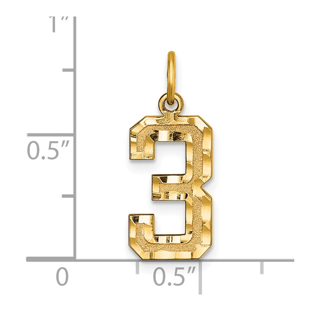 14k Medium Diamond-cut Number 3 Charm (MN03)