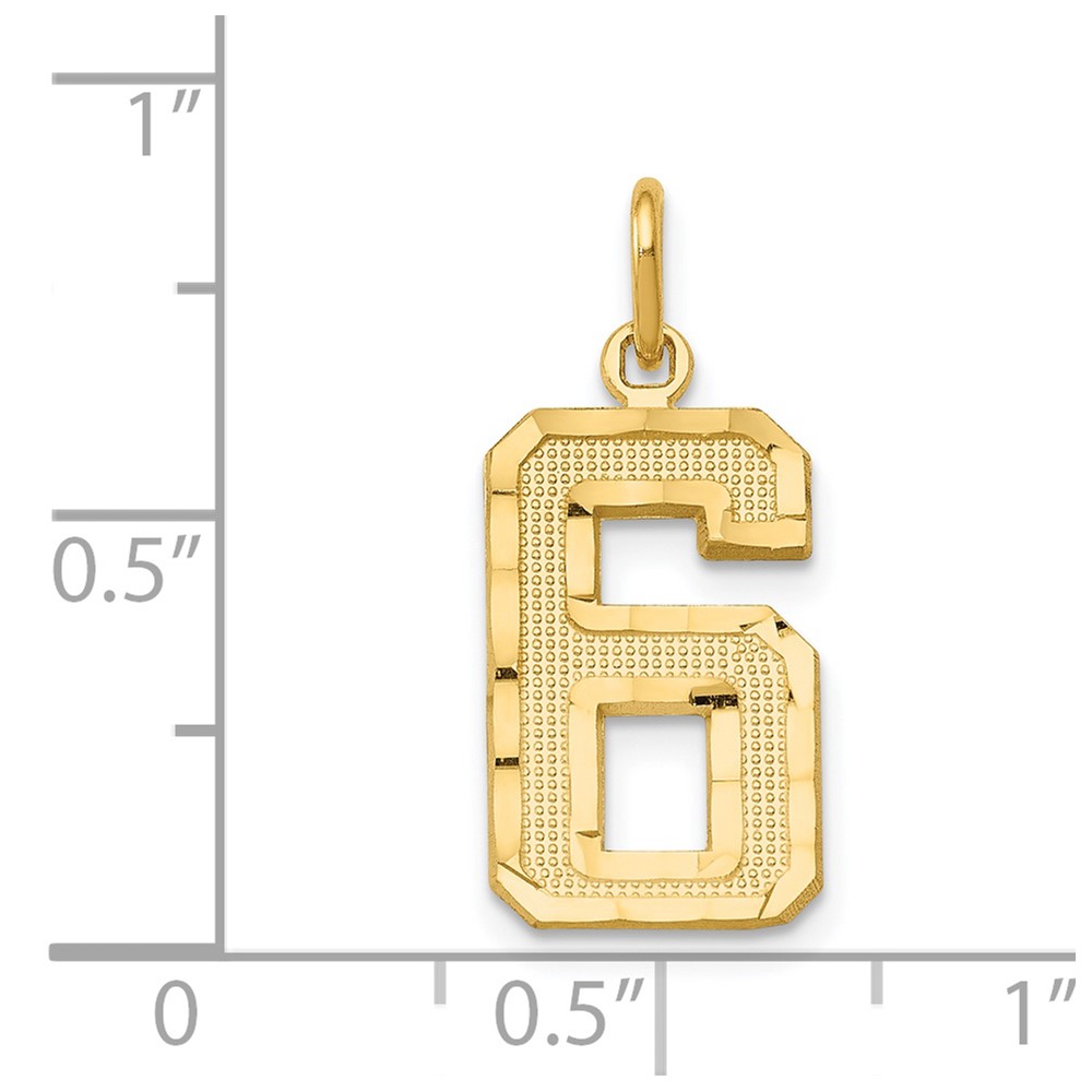 14k Medium Diamond-cut Number 6 Charm (MN06)