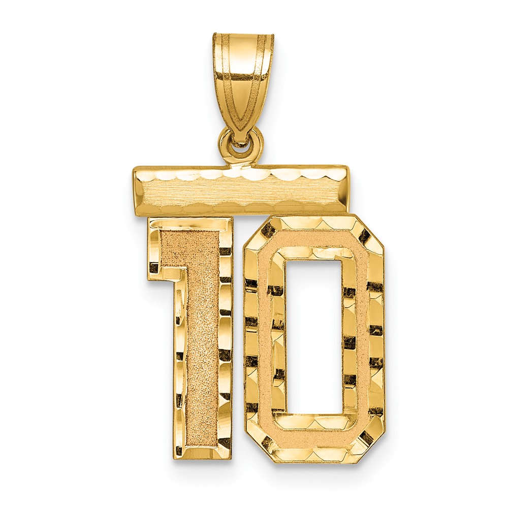 14K Yellow Gold Medium Diamond-cut Number 10 Charm